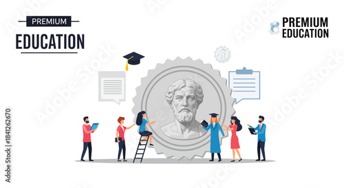Inspiring education concept showing teamwork and graduation, promoting knowledge and growth for academic success, a bright future, and premium learning