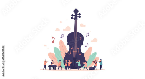 Celebrate the joy of music with this vibrant orchestra illustration, perfect for adding a touch of artistry and culture to your creative projects today