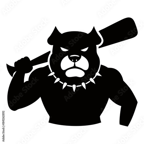 Tough dog character with baseball bat, representing strength and aggression.