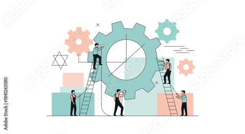 Teamwork makes the dream work with gears, ladders, and collaborative innovation, a modern concept for agile project management and business solutions