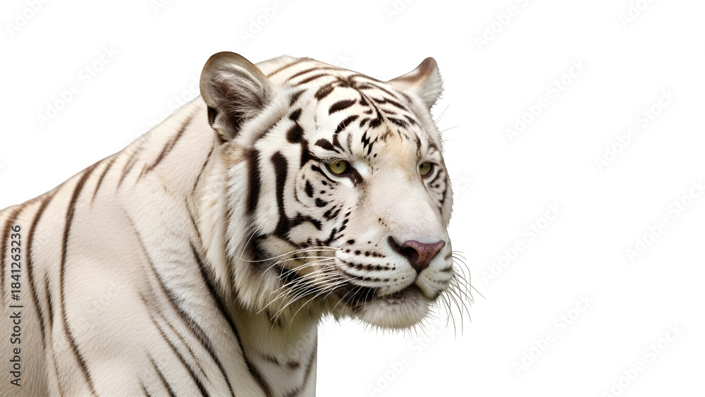 Fototapeta premium Majestic White Tiger Portrait, isolated on white or transparent background. PNG