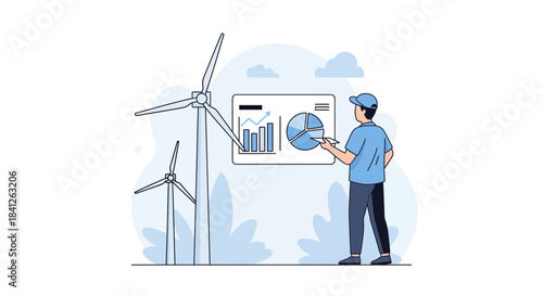Wind turbine data analysis showing strong growth potential for clean energy investments, a modern solution for sustainability planning and climate change