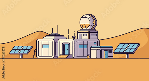 Modern Mars base illustration with solar panels, perfect for space exploration projects and futuristic designs that ignite imagination and celebrate innovation