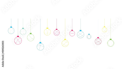 Hanging Ornaments with Geometry Designs: Vibrant, minimalistic illustration of hanging ornaments, each delicately adorned with geometric patterns, casting a playful symphony of light and shadow.