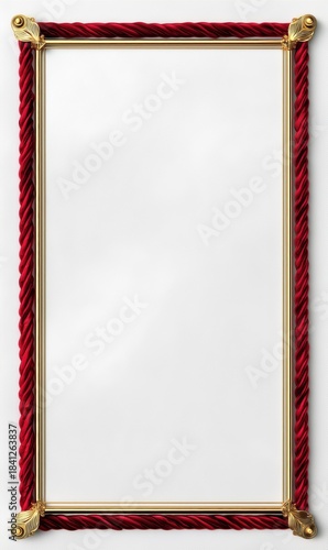 Luxury gold frame with red silk ribbon on white background