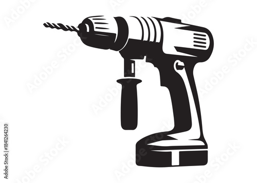 drill machine logo silhouette vector, power drill silhouette vector illustration, construction tool logo silhouette, drilling machine logo silhouettes vector on white background