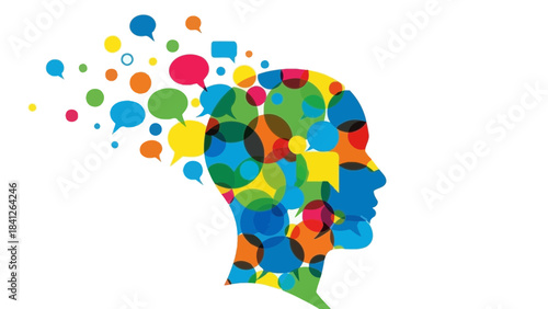 Creative Human Head Silhouette Illustration – Colorful Mind Thoughts Concept Icon