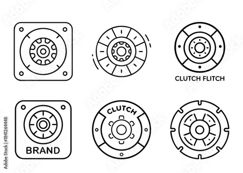Automotive clutch components and parts in linear style line drawing design