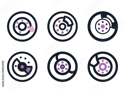 Brake rotor icons set, car service and maintenance symbols, vector illustrations