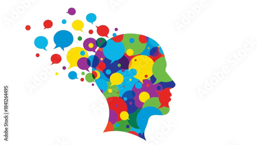 Creative Human Head Silhouette Illustration – Colorful Mind Thoughts Concept Icon