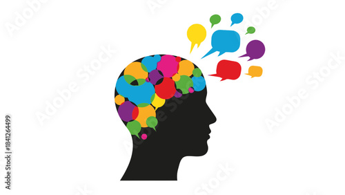 Creative Human Head Silhouette Illustration – Colorful Mind Thoughts Concept Icon