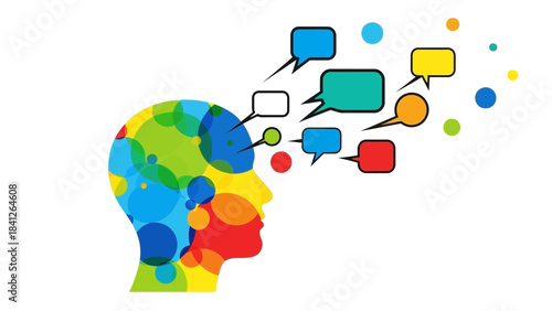 Creative Human Head Silhouette Illustration – Colorful Mind Thoughts Concept Icon