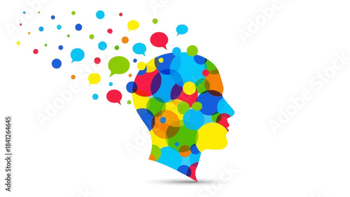 Creative Human Head Silhouette Illustration – Colorful Mind Thoughts Concept Icon