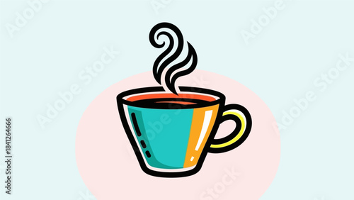 Stylized Illustration of a Steaming Cup of Coffee or Tea.
