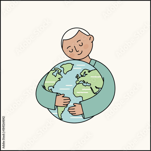 A kind person tenderly embraces our precious planet Earth showing environmental care and love for nature