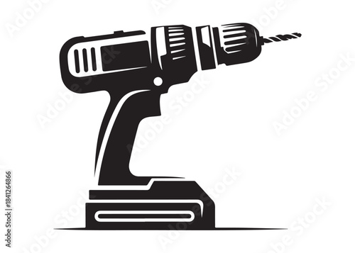 drill machine logo silhouette vector, power drill silhouette vector illustration, construction tool logo silhouette, drilling machine logo silhouettes vector on white background