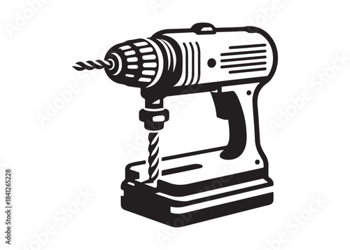 drill machine logo silhouette vector, power drill silhouette vector illustration, construction tool logo silhouette, drilling machine logo silhouettes vector on white background