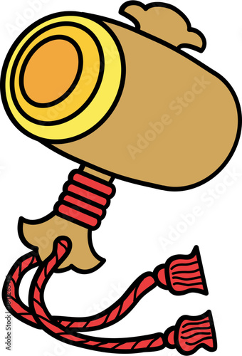 Stylized illustration of a traditional japanese uchide no kozuchi magic hammer with gold and red accents on transparent background