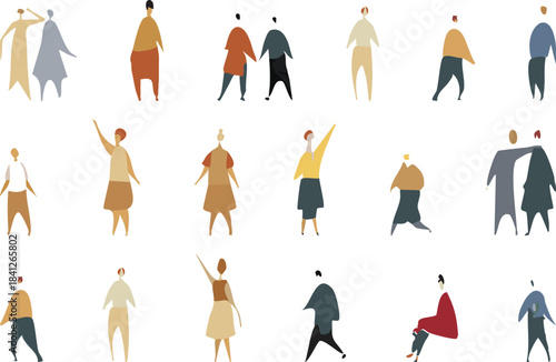 Vector, isolated silhouette of sitting standing people, man and girl, family and couples  for architectural elevation