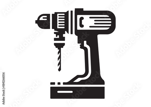 drill machine logo silhouette vector, power drill silhouette vector illustration, construction tool logo silhouette, drilling machine logo silhouettes vector on white background
