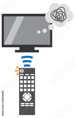 テレビのリモコンの電源ボタンを押してもテレビがつかないイメージイラスト素材