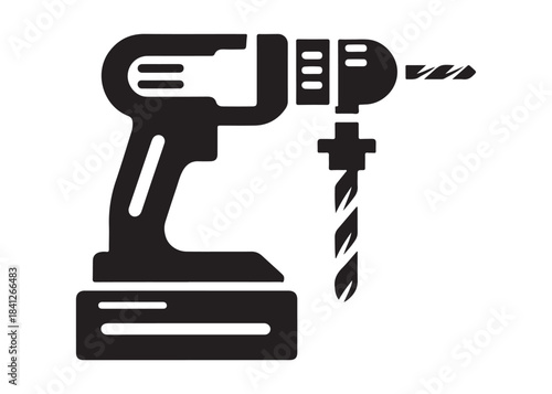 drill machine logo silhouette vector, power drill silhouette vector illustration, construction tool logo silhouette, drilling machine logo silhouettes vector on white background
