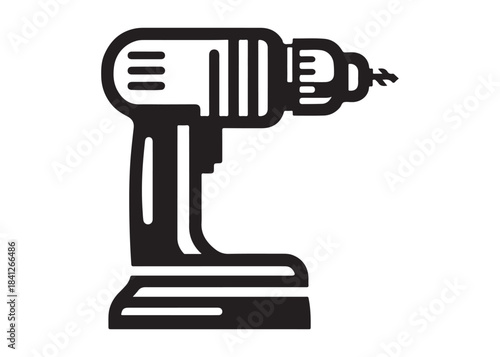 drill machine logo silhouette vector, power drill silhouette vector illustration, construction tool logo silhouette, drilling machine logo silhouettes vector on white background