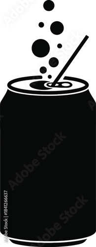 Soda Can with Straw Silhouette Icon Vector