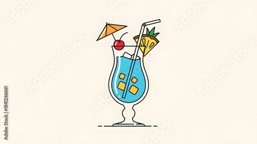 Tropical cocktail with pineapple and cherry, isolated