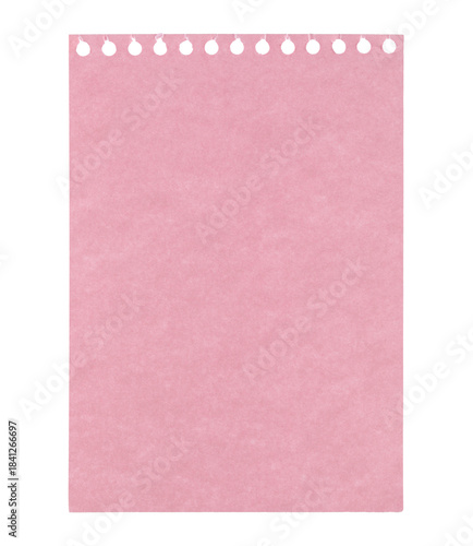 Pink blank notepad paper with texture, isolated on transparent background. Office blank paper concept
