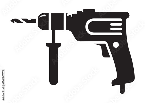 drill machine logo silhouette vector, power drill silhouette vector illustration, construction tool logo silhouette, drilling machine logo silhouettes vector on white background