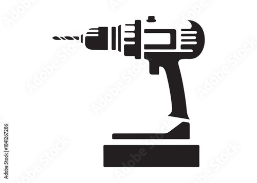 drill machine logo silhouette vector, power drill silhouette vector illustration, construction tool logo silhouette, drilling machine logo silhouettes vector on white background