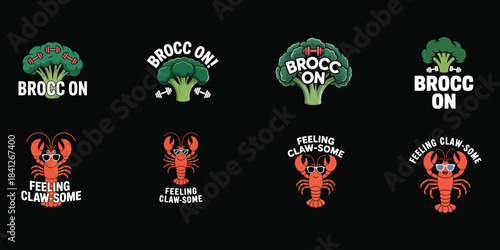 Broccoli and lobster cartoon collection with puns Keywords: broccoli, brocc on, vegetable