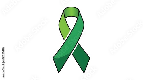 Green awareness ribbon on white background