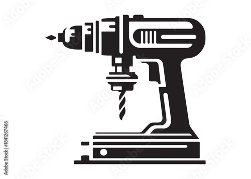 drill machine logo silhouette vector, power drill silhouette vector illustration, construction tool logo silhouette, drilling machine logo silhouettes vector on white background