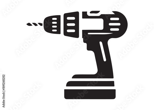 drill machine logo silhouette vector, power drill silhouette vector illustration, construction tool logo silhouette, drilling machine logo silhouettes vector on white background