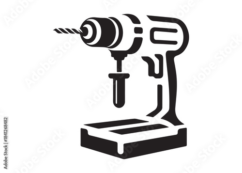 drill machine logo silhouette vector, power drill silhouette vector illustration, construction tool logo silhouette, drilling machine logo silhouettes vector on white background