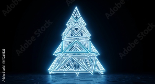 Fototapeta Naklejka Na Ścianę i Meble -  Merry Christmas decoration art: paper origami Christmas trees and stars illuminate the winter night city