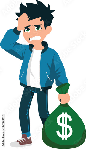 Angry Cartoon Money Stack Mascot Character Frowning and Unhappy