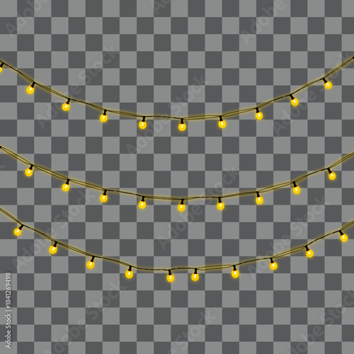 Set of three strings of glowing yellow christmas fairy lights