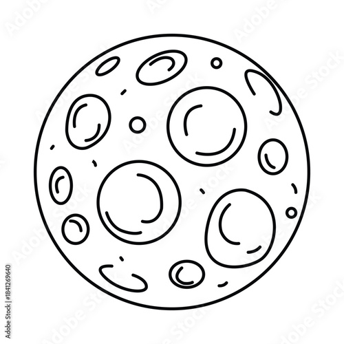 Detailed black and white moon illustration featuring prominent craters perfect for space exploration astronomy education