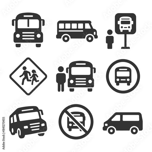 Vector icons set of bus and transportation symbols.
