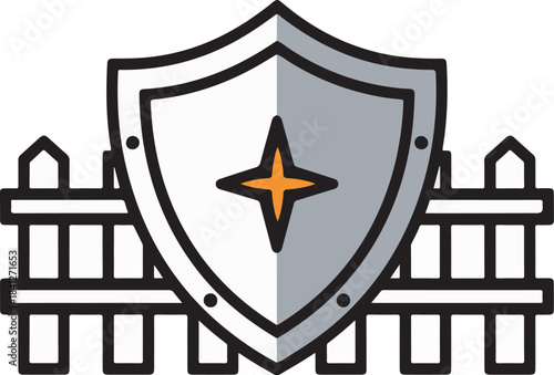 Security shield icon on picket fence barrier.