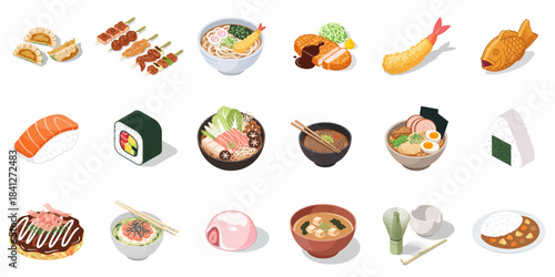 Pixelated Cute Japanese Cuisine Food Collection Still Life Illustration