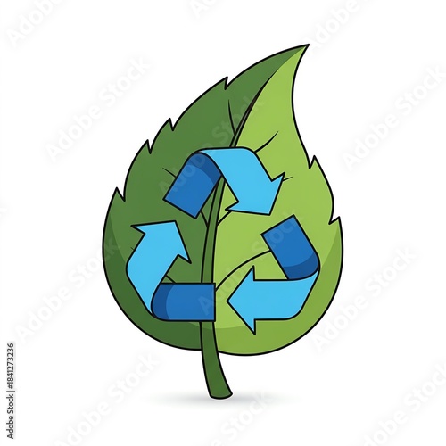 Green Leaf with Recycling Symbol, Eco Friendly Concept