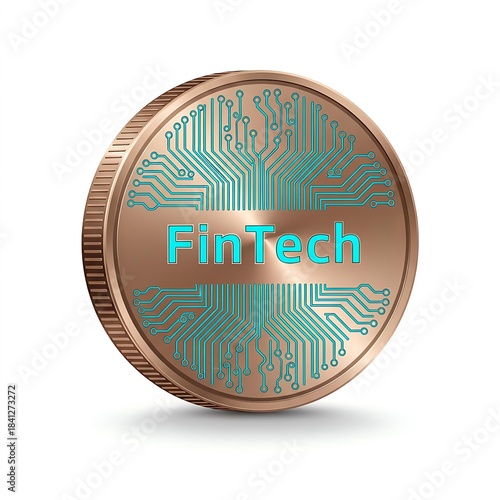 FinTech copper coin with circuit board design