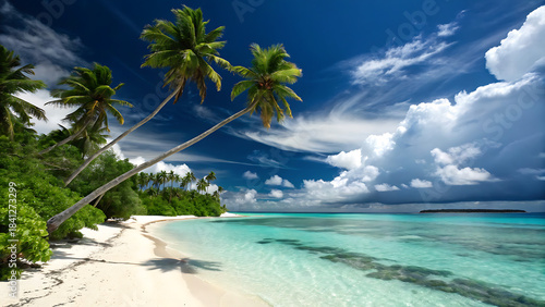 Fototapeta Naklejka Na Ścianę i Meble -  tropical beach with palm tree
