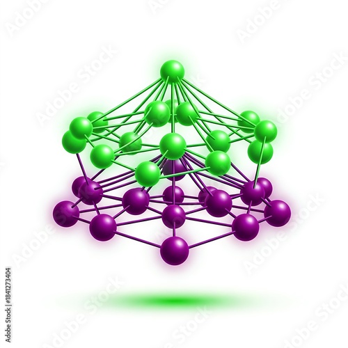 3D Network Structure with Green and Purple Spheres