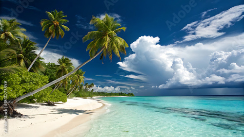 Fototapeta Naklejka Na Ścianę i Meble -  tropical beach with coconut palm trees
