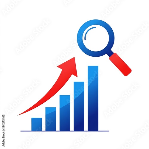 Rising Bar Graph with Magnifying Glass, Growth Analysis